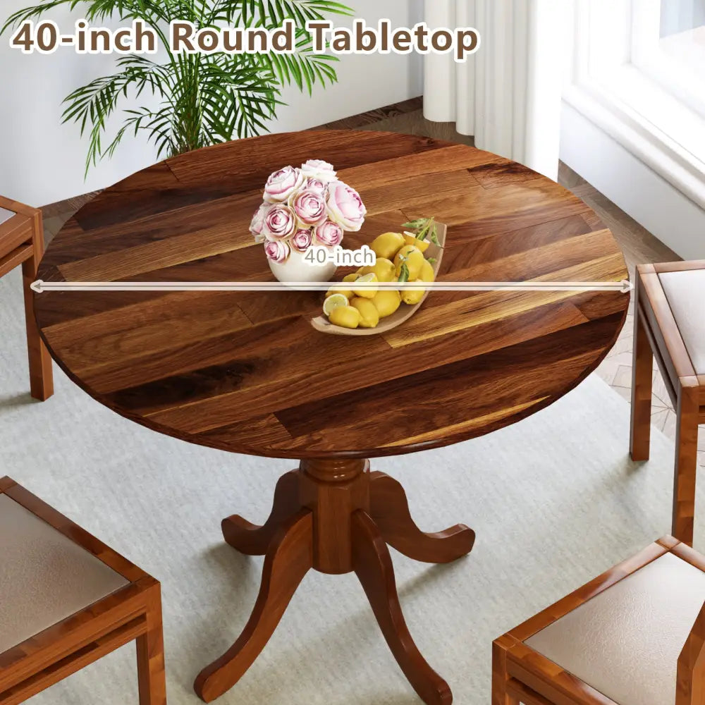 Wooden Dining Table with Round Tabletop and Curved Trestle Legs-Walnut - Walnut - Dining Tables