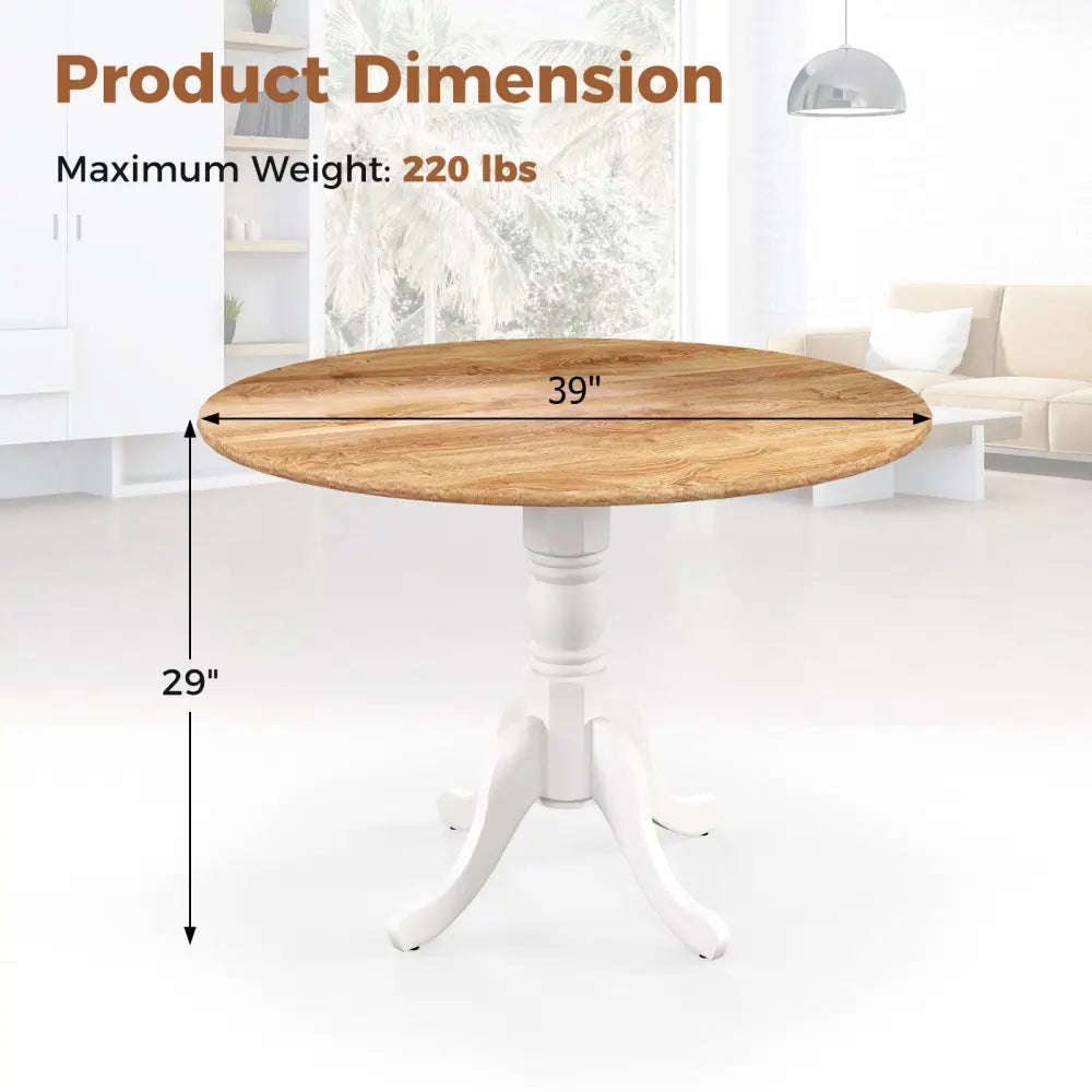Wooden Dining Table with Round Tabletop and Curved Trestle Legs-Natural & White - Natural & White - Dining Tables