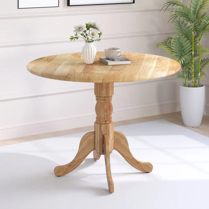 Wooden Dining Table with Round Tabletop and Curved Trestle Legs-Natural - Natural - Kitchen & Dining