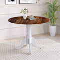 Wooden Dining Table with Round Tabletop and Curved Trestle Legs-Walnut & White - Walnut & Gray - Dining Tables