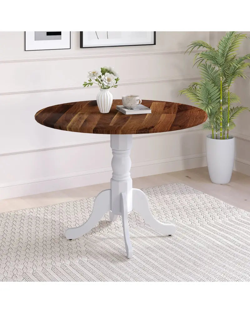 Wooden Dining Table with Round Tabletop and Curved Trestle Legs-Walnut & White - Walnut & Gray - Dining Tables