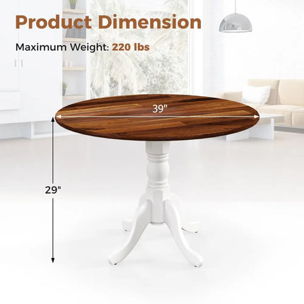 Wooden Dining Table with Round Tabletop and Curved Trestle Legs-Walnut & White - Walnut & Gray - Kitchen & Dining