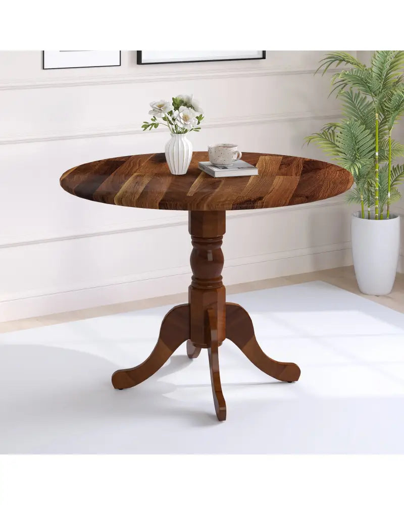 Wooden Dining Table with Round Tabletop and Curved Trestle Legs-Walnut - Walnut - Dining Tables