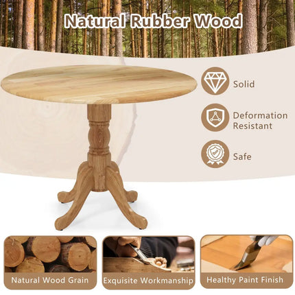 Wooden Dining Table with Round Tabletop and Curved Trestle Legs-Natural - Natural - Kitchen & Dining