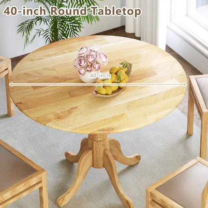 Wooden Dining Table with Round Tabletop and Curved Trestle Legs-Natural - Natural - Kitchen & Dining