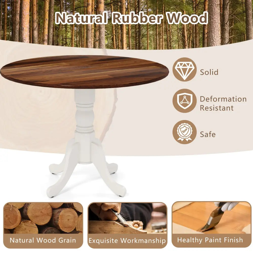 Wooden Dining Table with Round Tabletop and Curved Trestle Legs-Walnut & White - Walnut & Gray - Dining Tables