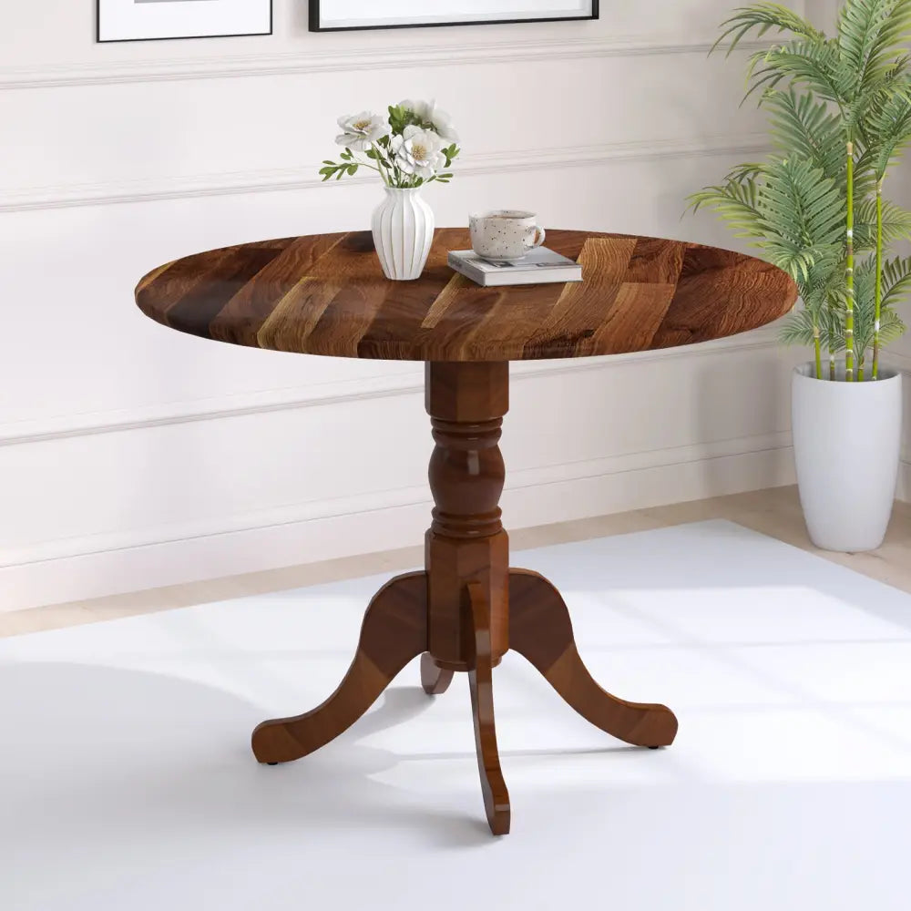Wooden Dining Table with Round Tabletop and Curved Trestle Legs-Walnut - Walnut - Dining Tables