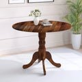 Wooden Dining Table with Round Tabletop and Curved Trestle Legs-Walnut - Walnut - Dining Tables