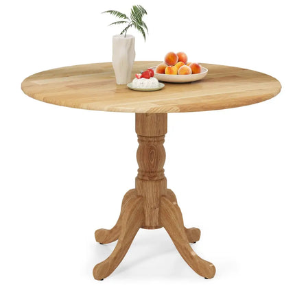 Wooden Dining Table with Round Tabletop and Curved Trestle Legs-Natural - Natural - Kitchen & Dining