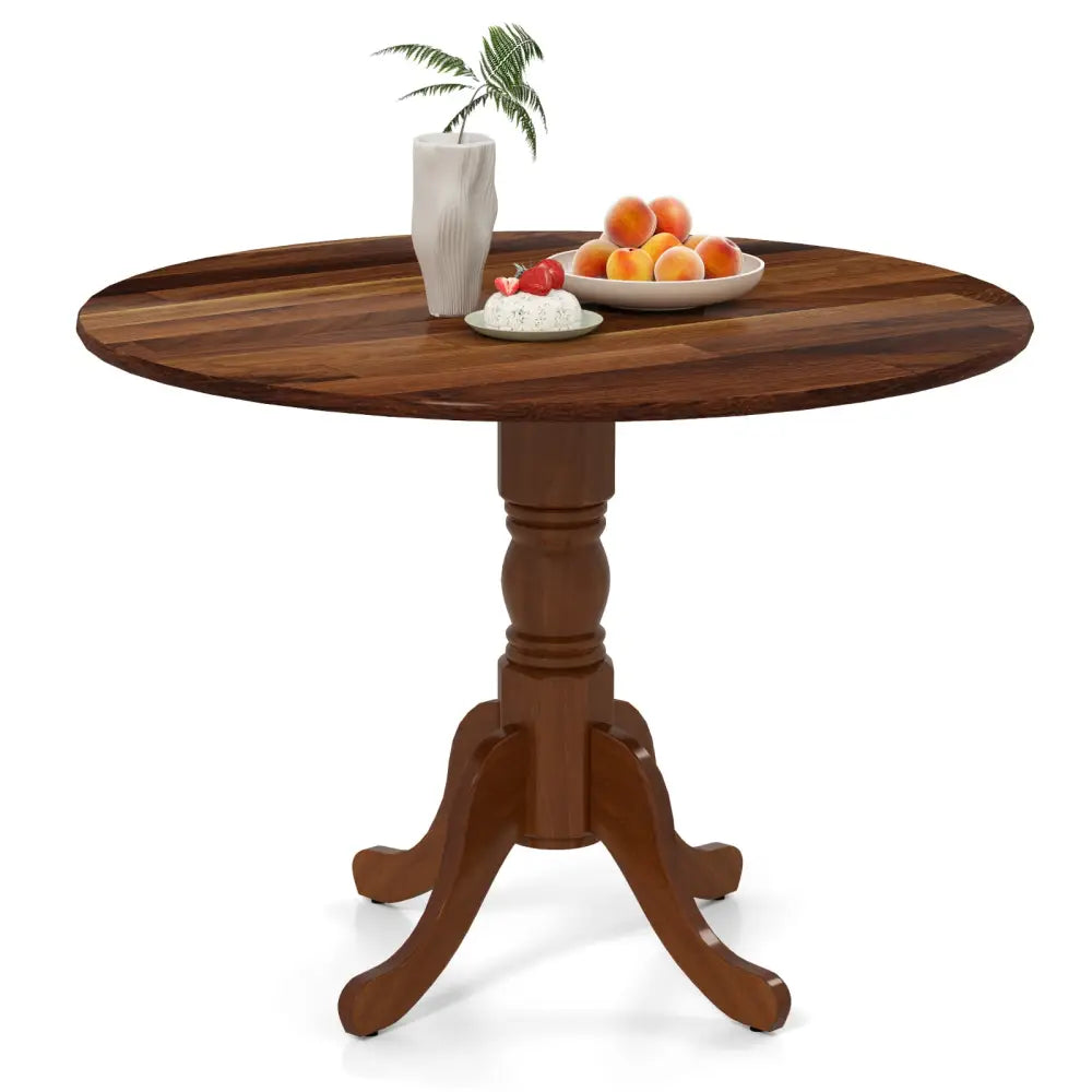 Wooden Dining Table with Round Tabletop and Curved Trestle Legs-Walnut - Walnut - Dining Tables