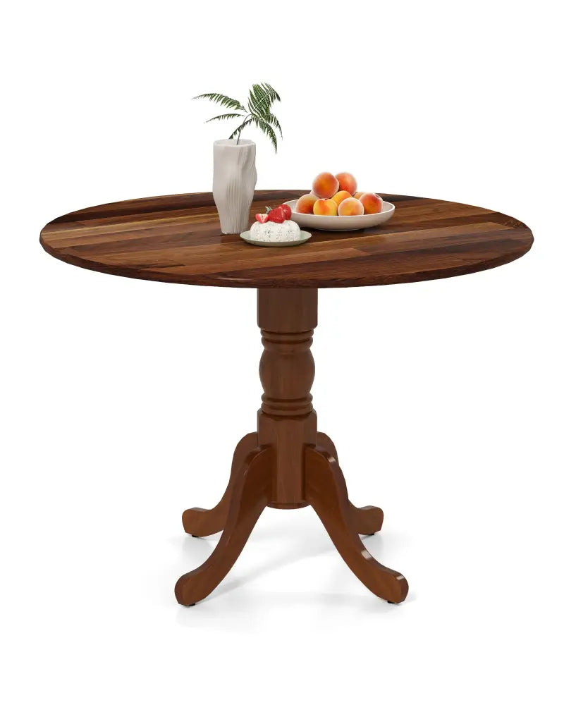 Wooden Dining Table with Round Tabletop and Curved Trestle Legs-Walnut - Walnut - Dining Tables