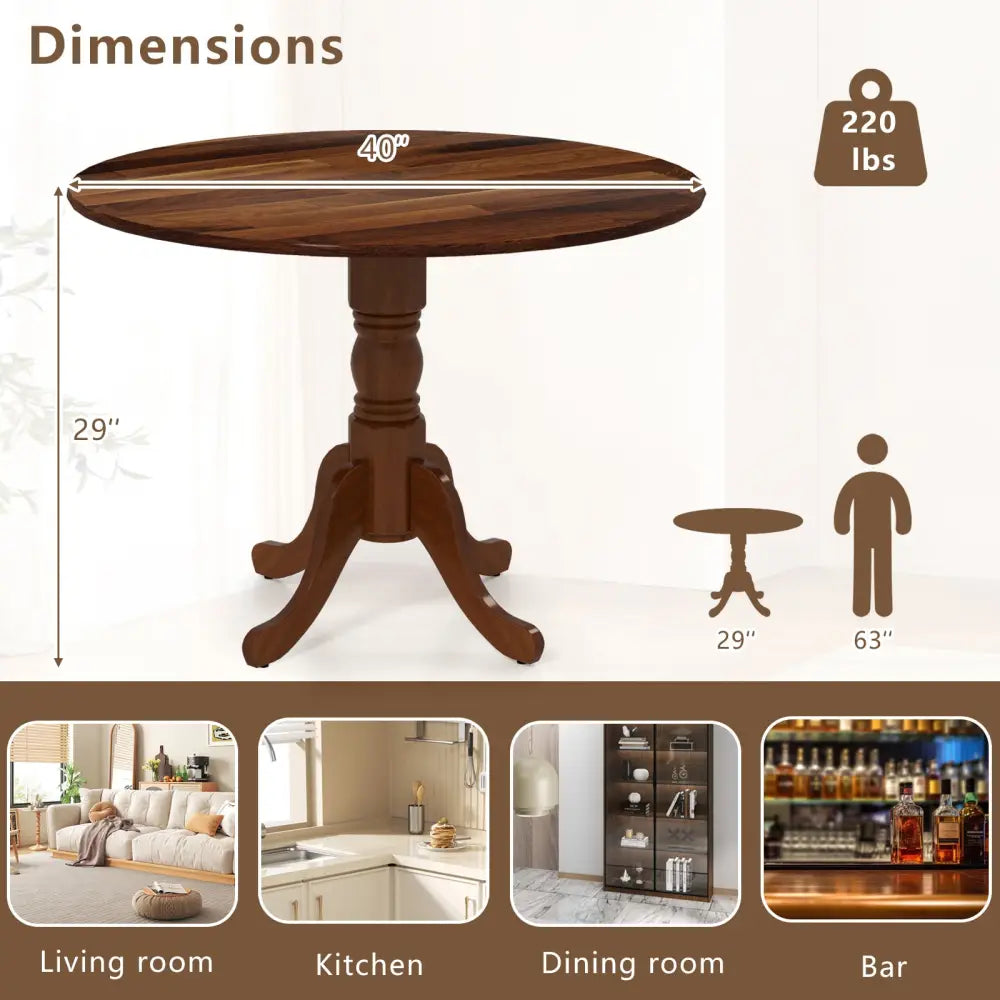 Wooden Dining Table with Round Tabletop and Curved Trestle Legs-Walnut - Walnut - Dining Tables
