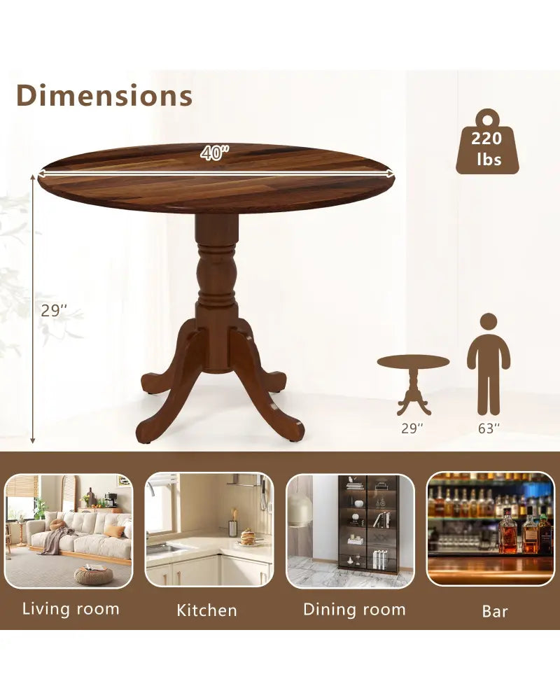 Wooden Dining Table with Round Tabletop and Curved Trestle Legs-Walnut - Walnut - Dining Tables