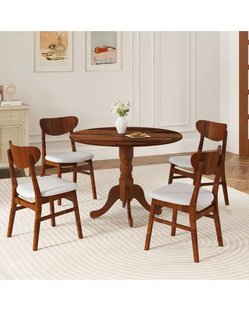 Wooden Dining Table with Round Tabletop and Curved Trestle Legs-Walnut - Walnut - Dining Tables