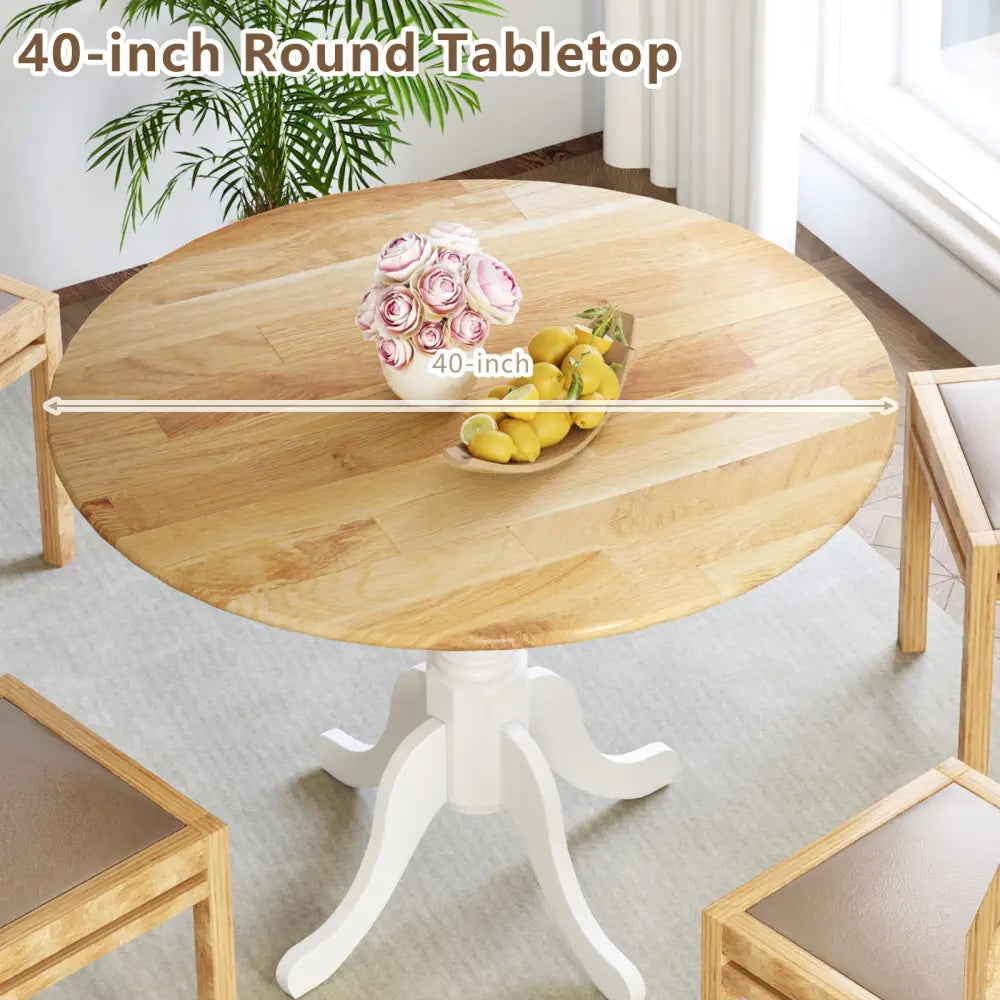 Wooden Dining Table with Round Tabletop and Curved Trestle Legs-Natural & White - Natural & White - Dining Tables