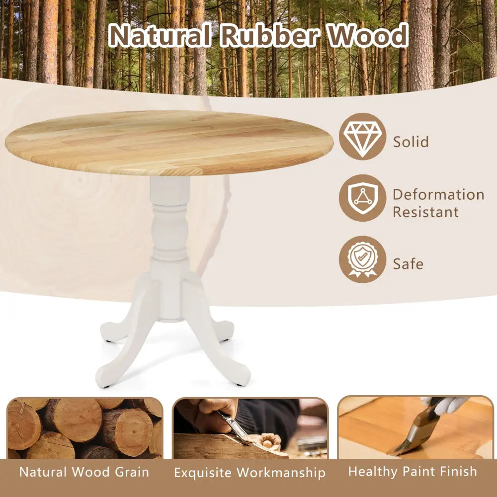 Wooden Dining Table with Round Tabletop and Curved Trestle Legs-Natural & White - Natural & White - Dining Tables