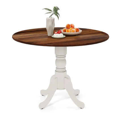 Wooden Dining Table with Round Tabletop and Curved Trestle Legs-Walnut & White - Walnut & Gray - Kitchen & Dining