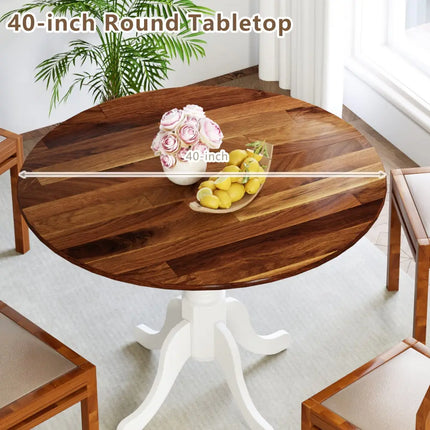 Wooden Dining Table with Round Tabletop and Curved Trestle Legs-Walnut & White - Walnut & Gray - Kitchen & Dining