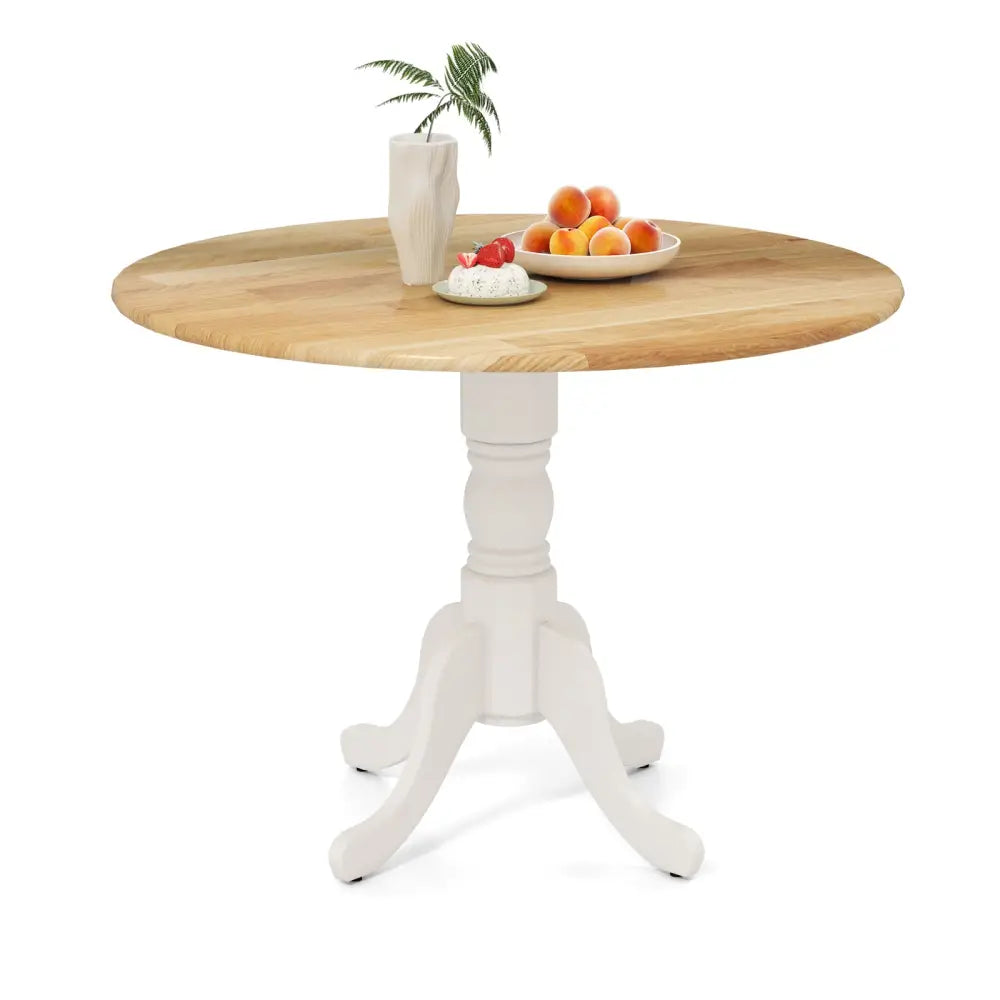 Wooden Dining Table with Round Tabletop and Curved Trestle Legs-Natural & White - Natural & White - Dining Tables