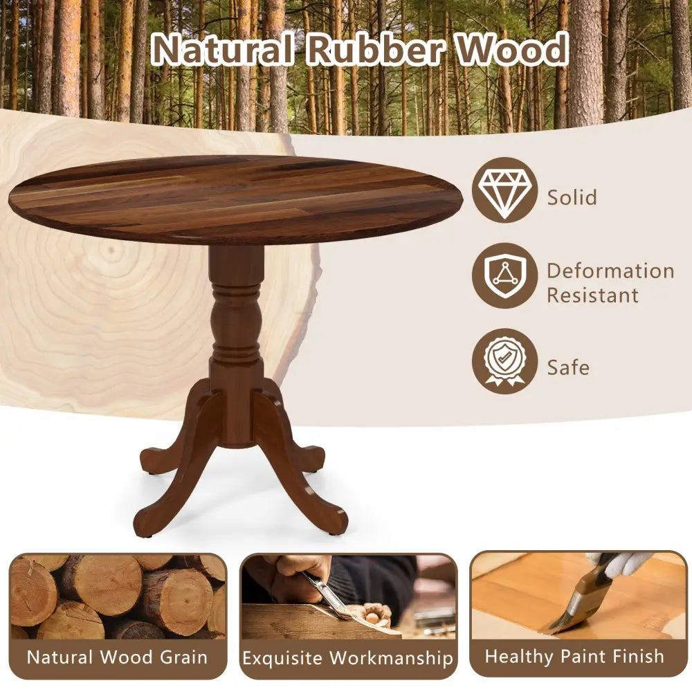 Wooden Dining Table with Round Tabletop and Curved Trestle Legs-Walnut - Walnut - Dining Tables