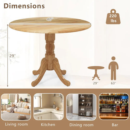 Wooden Dining Table with Round Tabletop and Curved Trestle Legs-Natural - Natural - Kitchen & Dining