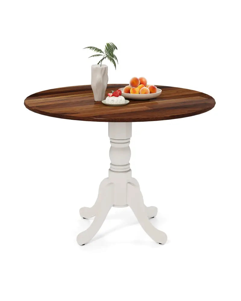 Wooden Dining Table with Round Tabletop and Curved Trestle Legs-Walnut & White - Walnut & Gray - Dining Tables
