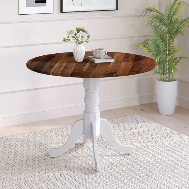 Wooden Dining Table with Round Tabletop and Curved Trestle Legs-Walnut & White - Walnut & Gray - Kitchen & Dining