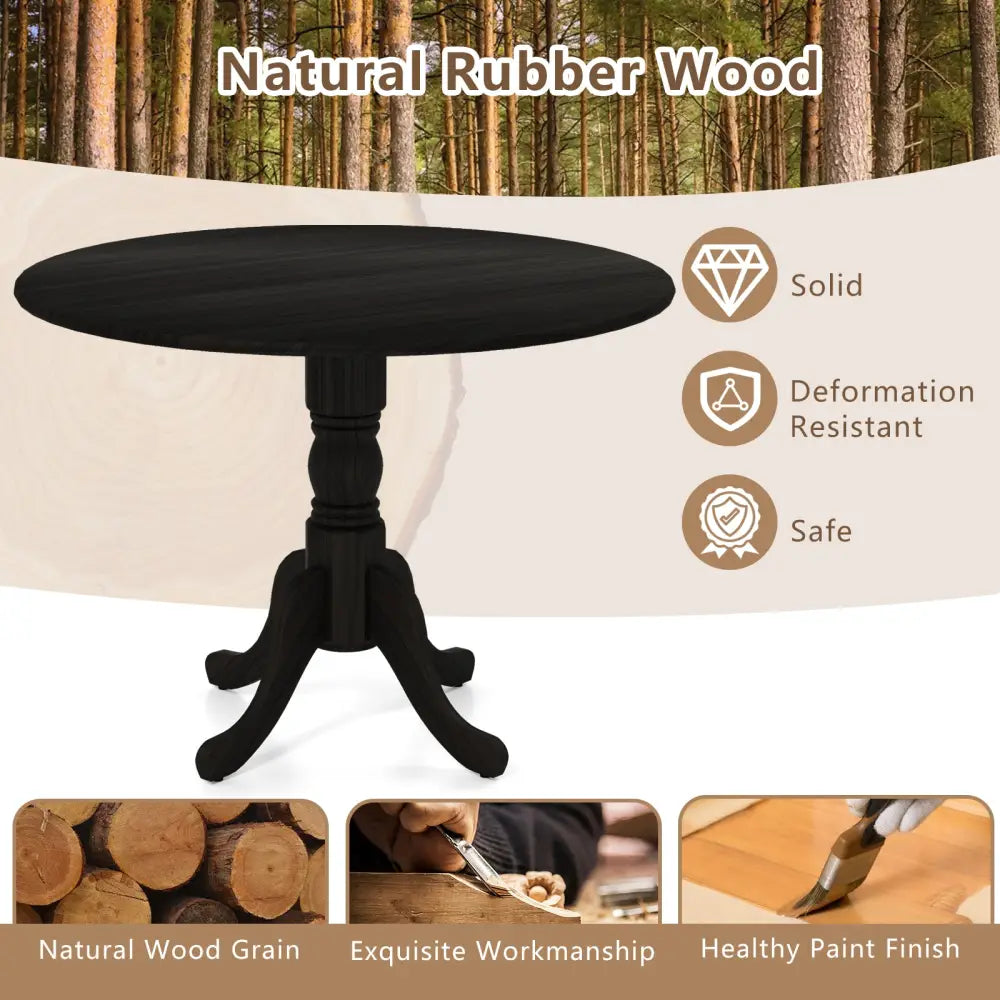 Wooden Dining Table with Round Tabletop and Curved Trestle Legs-Black - Black - Dining Tables