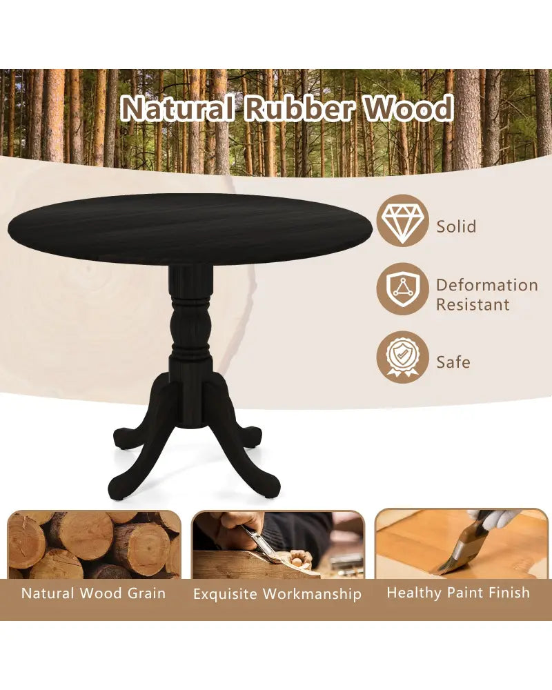 Wooden Dining Table with Round Tabletop and Curved Trestle Legs-Black - Black - Dining Tables