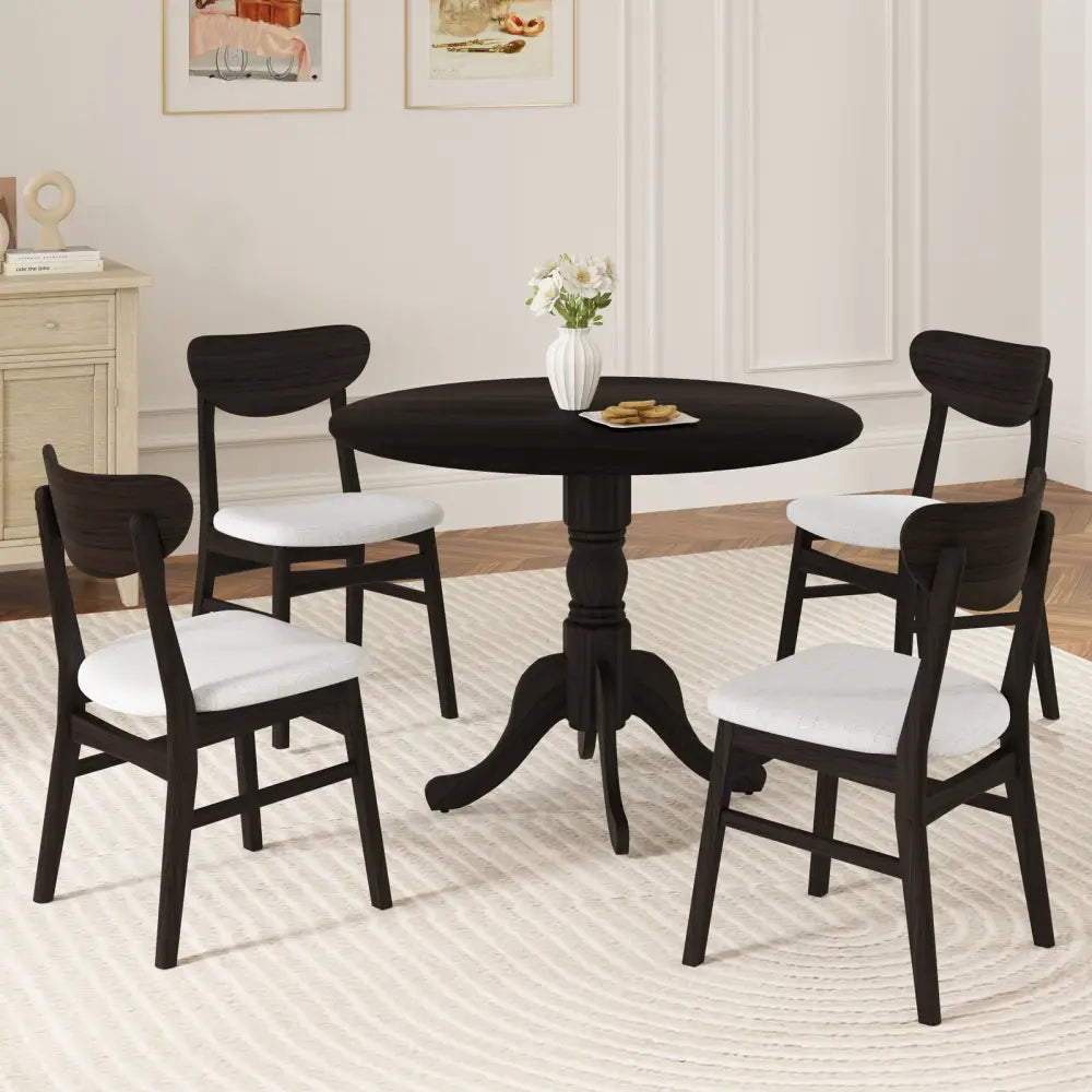 Wooden Dining Table with Round Tabletop and Curved Trestle Legs-Black - Black - Dining Tables