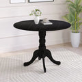Wooden Dining Table with Round Tabletop and Curved Trestle Legs-Black - Black - Dining Tables