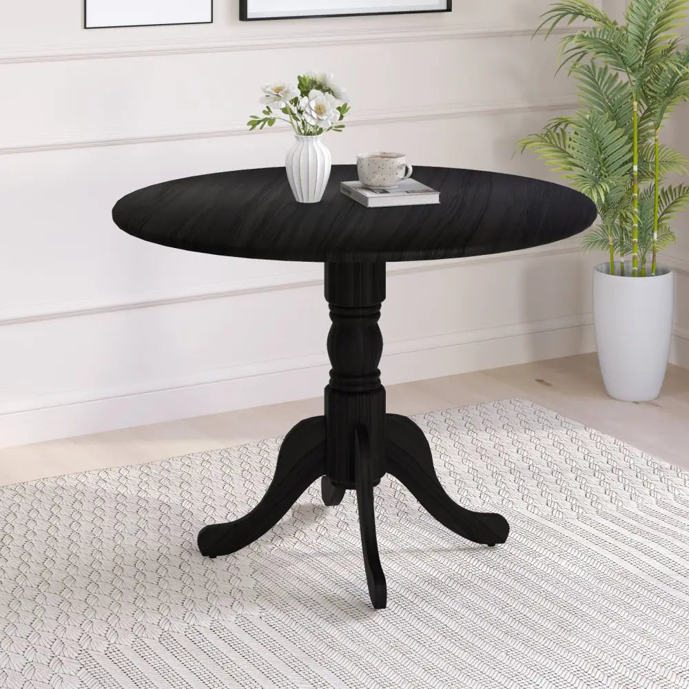 Wooden Dining Table with Round Tabletop and Curved Trestle Legs-Black - Black - Dining Tables