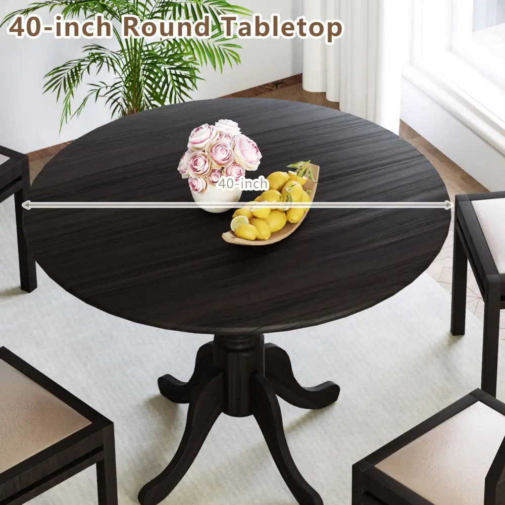 Wooden Dining Table with Round Tabletop and Curved Trestle Legs-Black - Black - Dining Tables