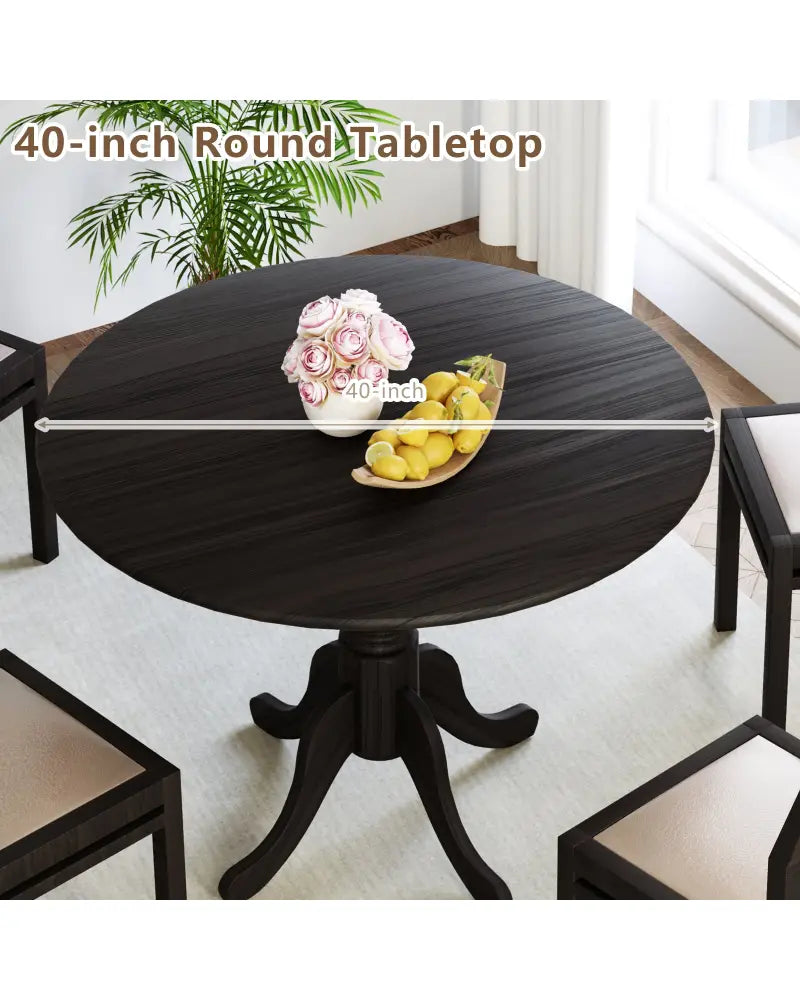 Wooden Dining Table with Round Tabletop and Curved Trestle Legs-Black - Black - Dining Tables