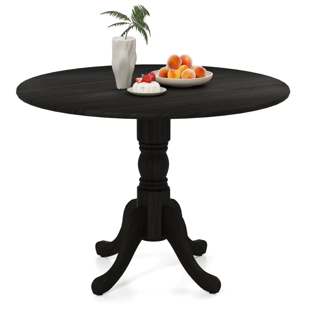 Wooden Dining Table with Round Tabletop and Curved Trestle Legs-Black - Black - Dining Tables