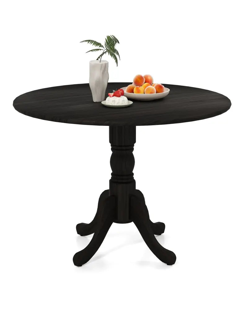 Wooden Dining Table with Round Tabletop and Curved Trestle Legs-Black - Black - Dining Tables