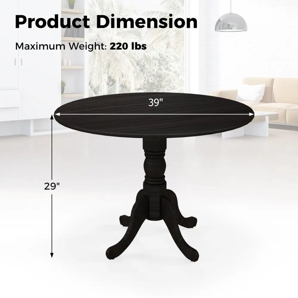 Wooden Dining Table with Round Tabletop and Curved Trestle Legs-Black - Black - Dining Tables