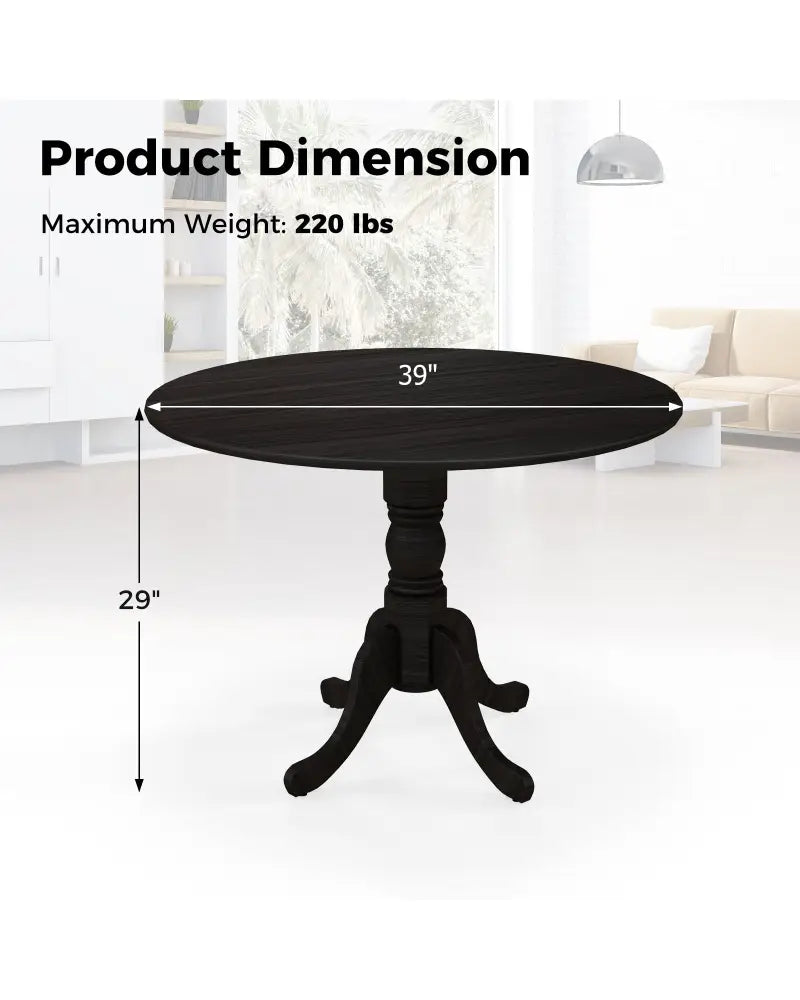 Wooden Dining Table with Round Tabletop and Curved Trestle Legs-Black - Black - Dining Tables