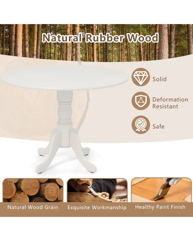 Wooden Dining Table with Round Tabletop and Curved Trestle Legs-White - White - Dining Tables