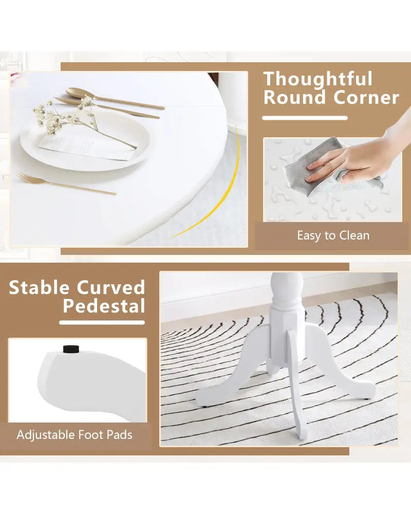 Wooden Dining Table with Round Tabletop and Curved Trestle Legs-White - White - Dining Tables
