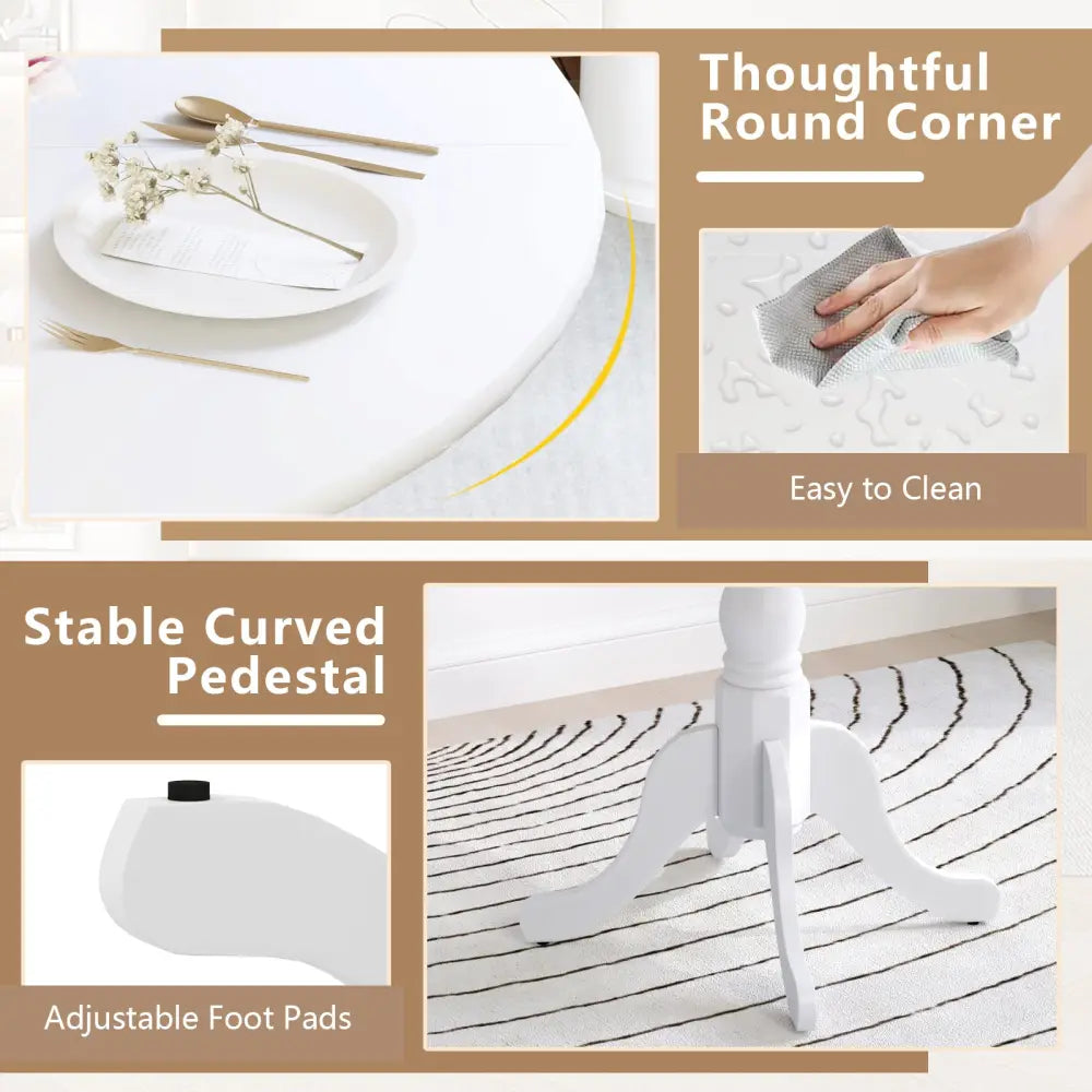 Wooden Dining Table with Round Tabletop and Curved Trestle Legs-White - White - Dining Tables