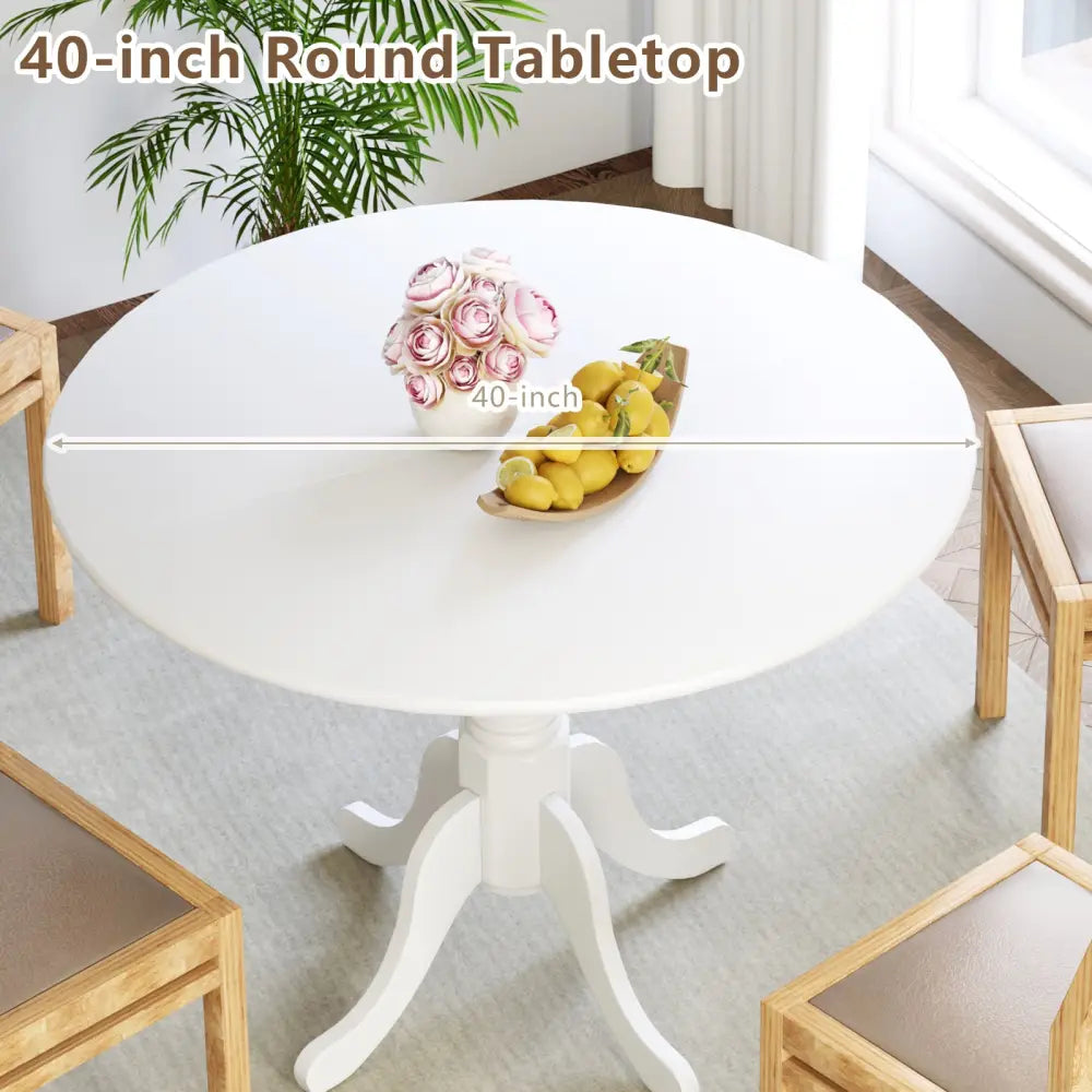 Wooden Dining Table with Round Tabletop and Curved Trestle Legs-White - White - Dining Tables