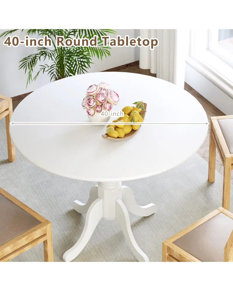 Wooden Dining Table with Round Tabletop and Curved Trestle Legs-White - White - Dining Tables