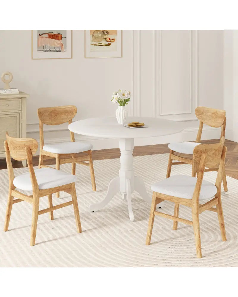 Wooden Dining Table with Round Tabletop and Curved Trestle Legs-White - White - Dining Tables