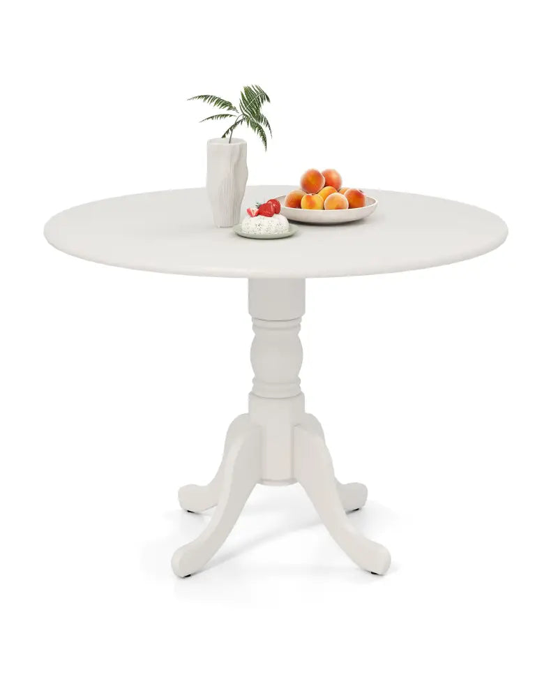 Wooden Dining Table with Round Tabletop and Curved Trestle Legs-White - White - Dining Tables