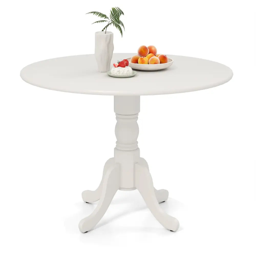 Wooden Dining Table with Round Tabletop and Curved Trestle Legs-White - White - Dining Tables