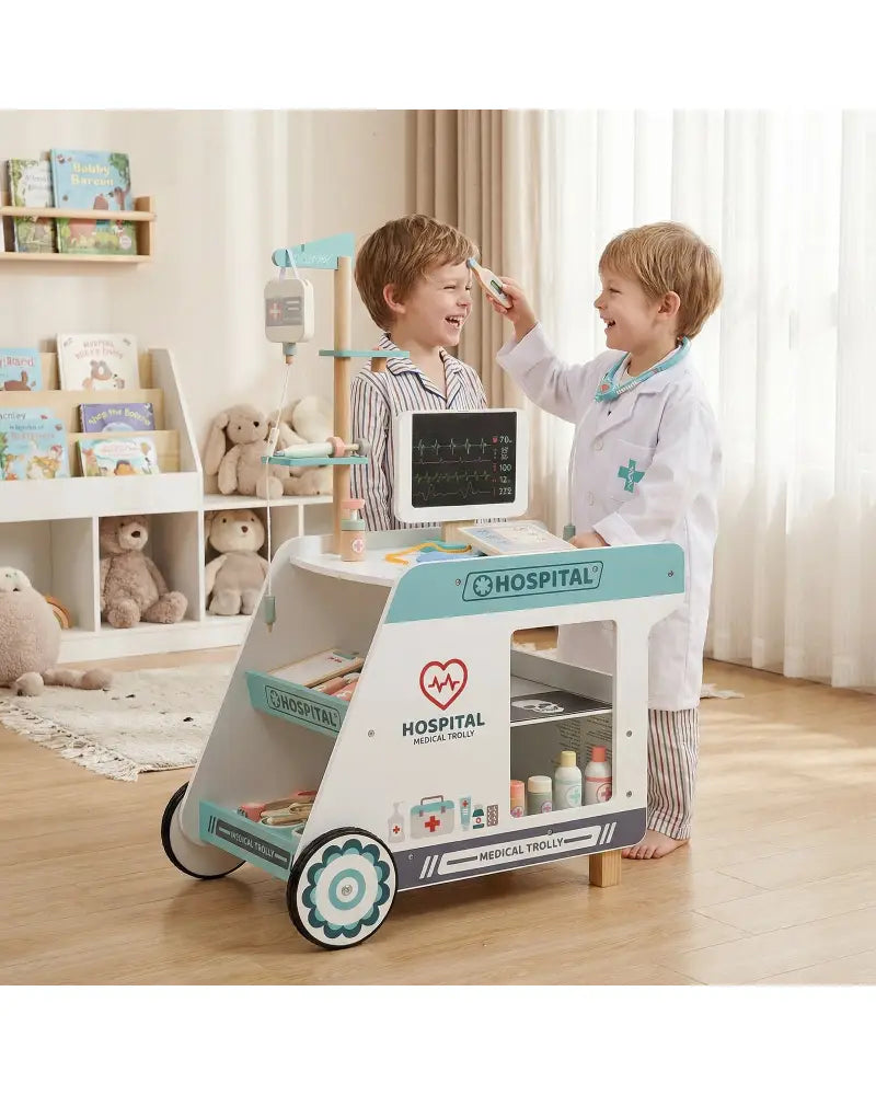 Wooden Doctor Playset for Kids Pretend Play Doctor Kit with Cart Gift for Toddlers Boys Girls Aged 3+-Green - Green