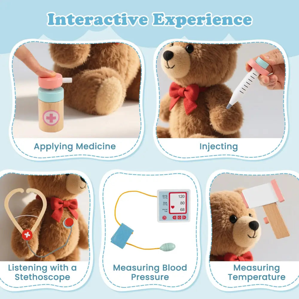 Wooden Doctor Playset with Stethoscope for Toddlers over 3 Years Old-Blue - Blue - Play Kitchen Sets