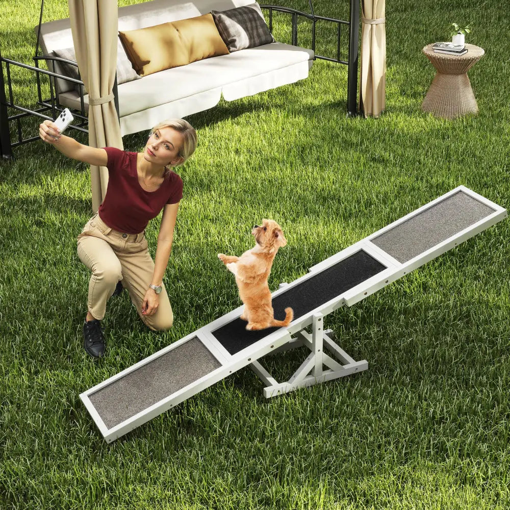 Wooden Dog Agility Seesaw Dog Outdoor Run Game Toy for Obstacle Courses-White - White - Dog Supplies
