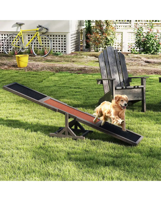 Wooden Dog Agility Seesaw Dog Outdoor Run Game Toy for Obstacle Courses-Gray - Gray - Dog Supplies